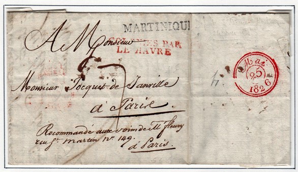 Ein Schiffsbrief aus der Segelschiffzeit (hier von 1826 von Martinique nach Paris). 
