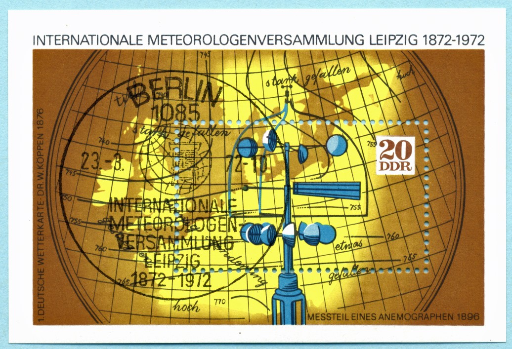 MiNr. 34 von 1972 zeigt die erste deutsche Wetterkarte von Wladimir Köppen 